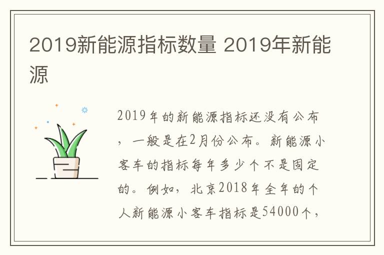 2019新能源指标数量 2019年新能源