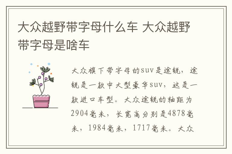 大众越野带字母什么车 大众越野带字母是啥车