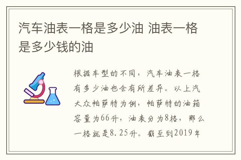 汽车油表一格是多少油 油表一格是多少钱的油