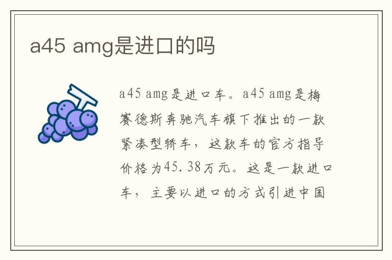 a45 amg是进口的吗