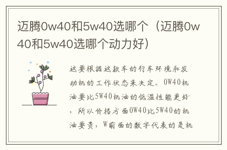 迈腾0w40和5w40选哪个（迈腾0w40和5w40选哪个动力好）