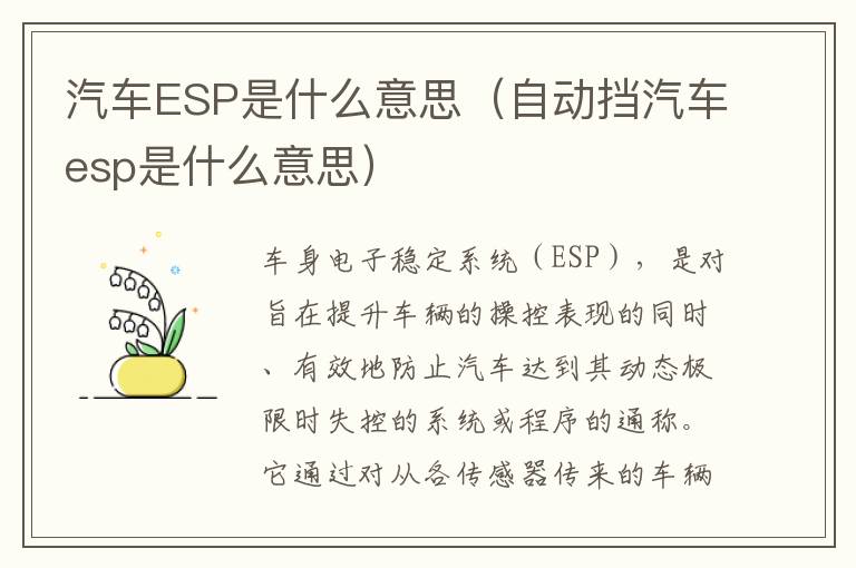 汽车ESP是什么意思（自动挡汽车esp是什么意思）