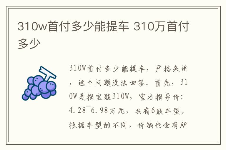 310w首付多少能提车 310万首付多少