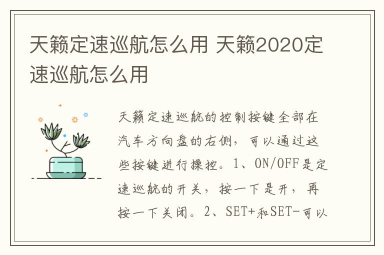 天籁定速巡航怎么用 天籁2020定速巡航怎么用