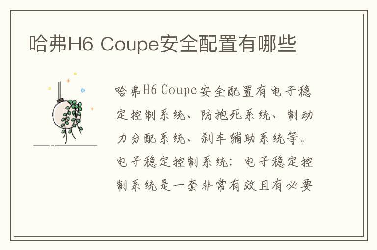 哈弗H6 Coupe安全配置有哪些