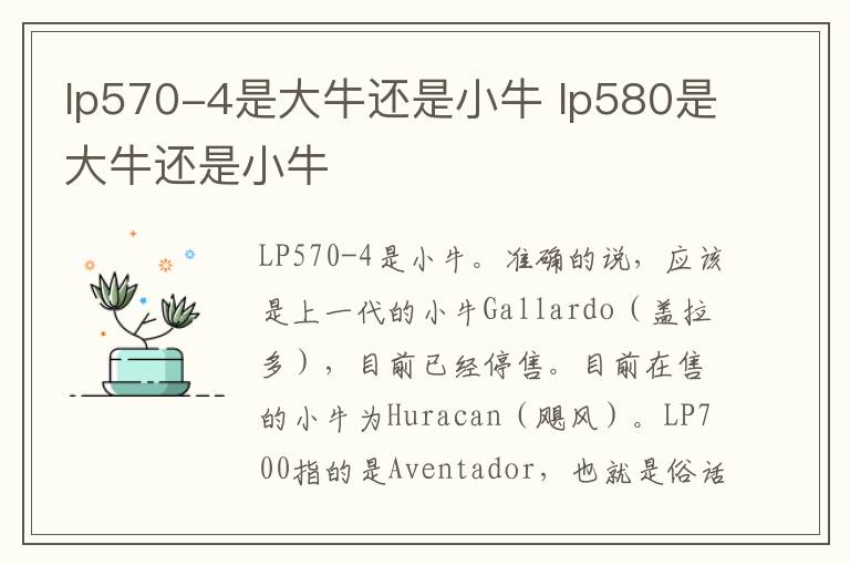 lp570-4是大牛还是小牛 lp580是大牛还是小牛