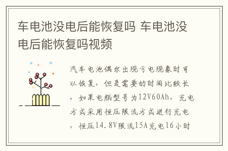 车电池没电后能恢复吗 车电池没电后能恢复吗视频