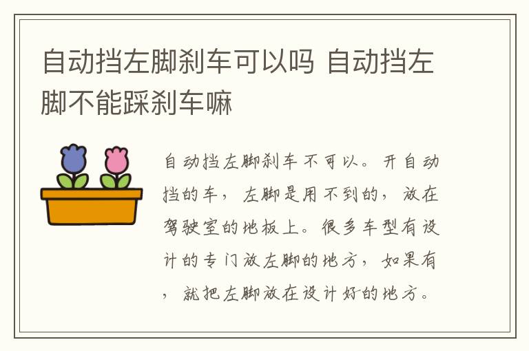 自动挡左脚刹车可以吗 自动挡左脚不能踩刹车嘛