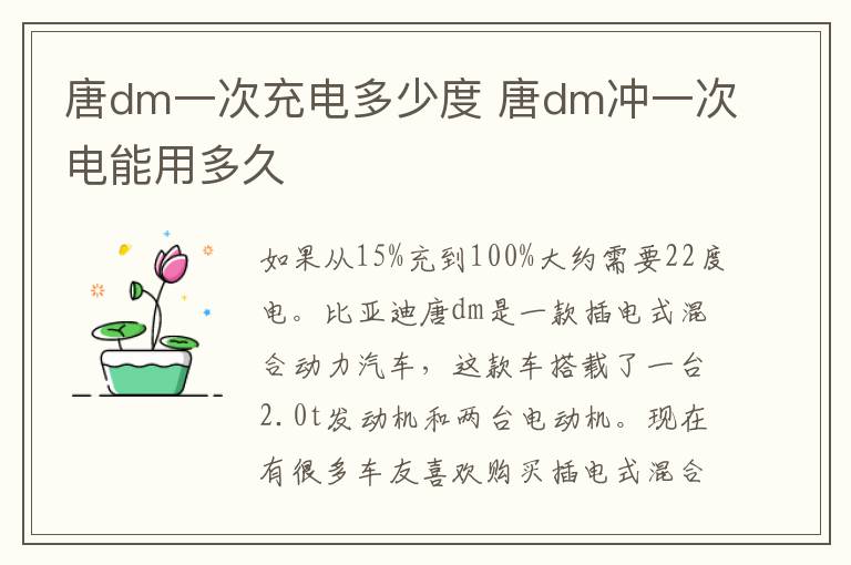 唐dm一次充电多少度 唐dm冲一次电能用多久