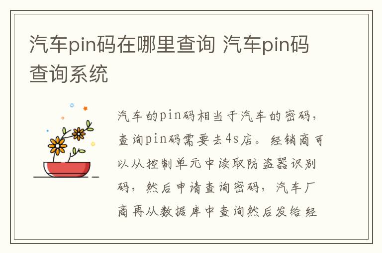 汽车pin码在哪里查询 汽车pin码查询系统