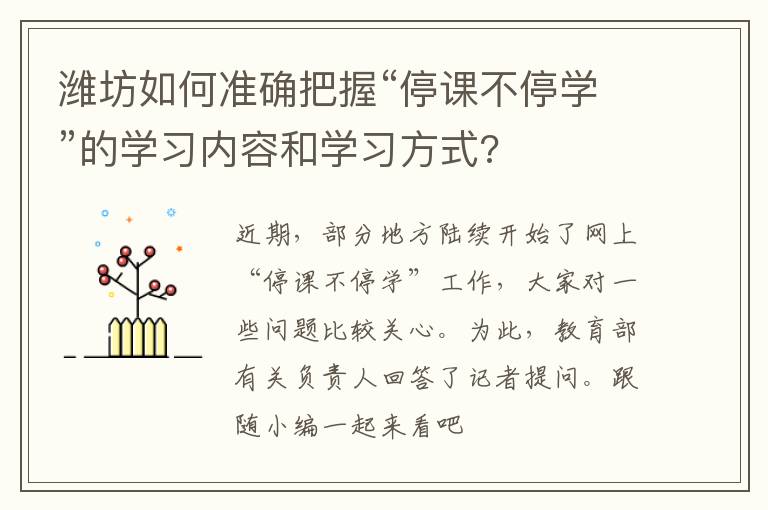 潍坊如何准确把握“停课不停学”的学习内容和学习方式?