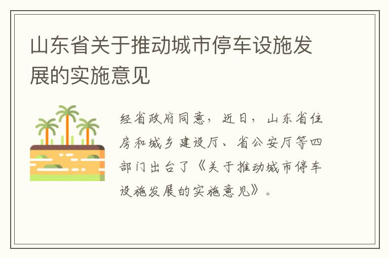 山东省关于推动城市停车设施发展的实施意见