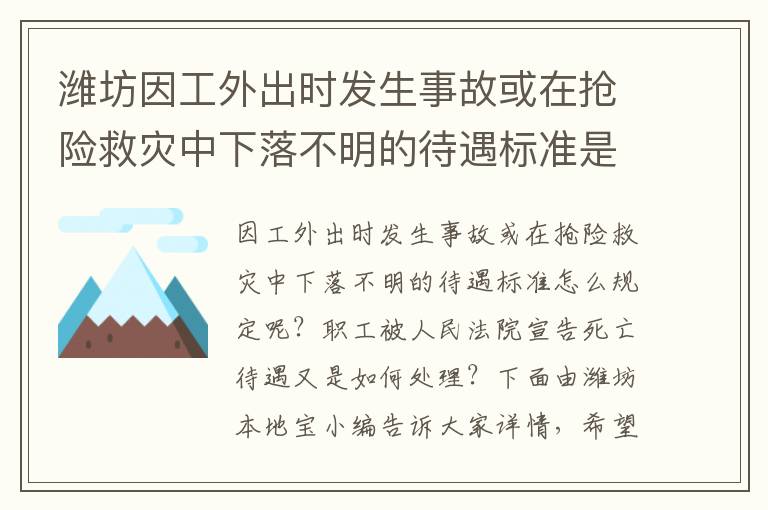 潍坊因工外出时发生事故或在抢险救灾中下落不明的待遇标准是什么？