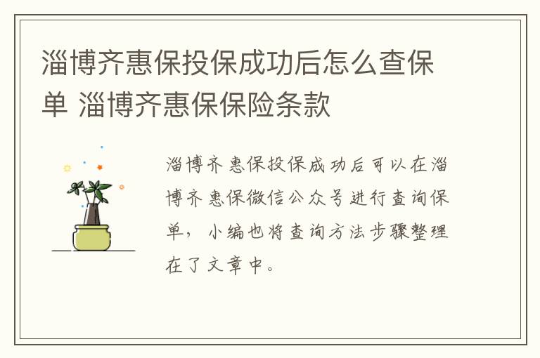 淄博齐惠保投保成功后怎么查保单 淄博齐惠保保险条款