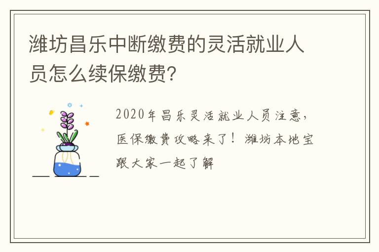 潍坊昌乐中断缴费的灵活就业人员怎么续保缴费？