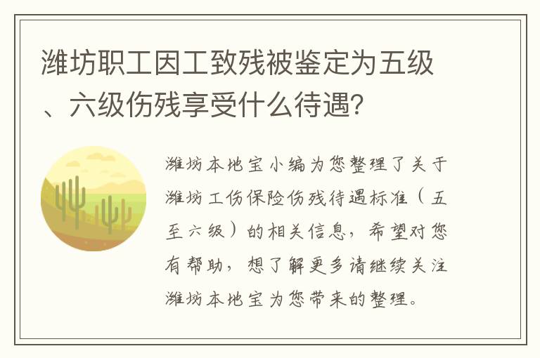 潍坊职工因工致残被鉴定为五级、六级伤残享受什么待遇？