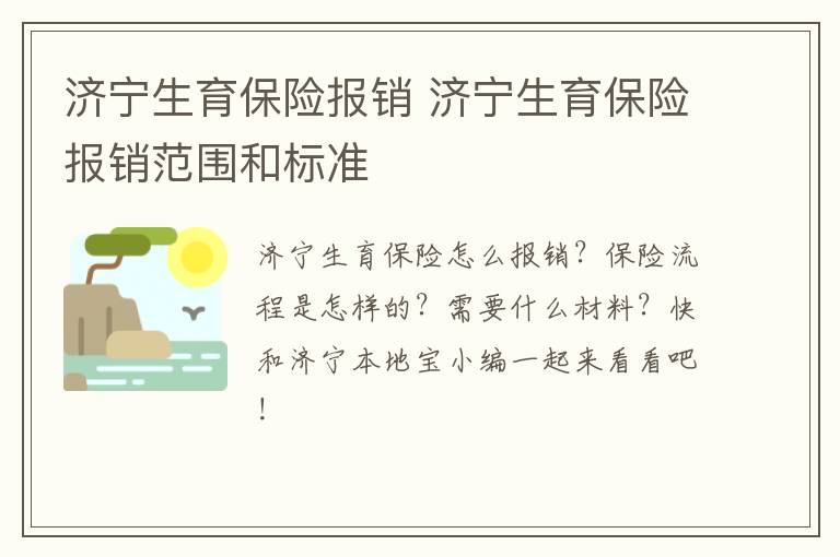 济宁生育保险报销 济宁生育保险报销范围和标准