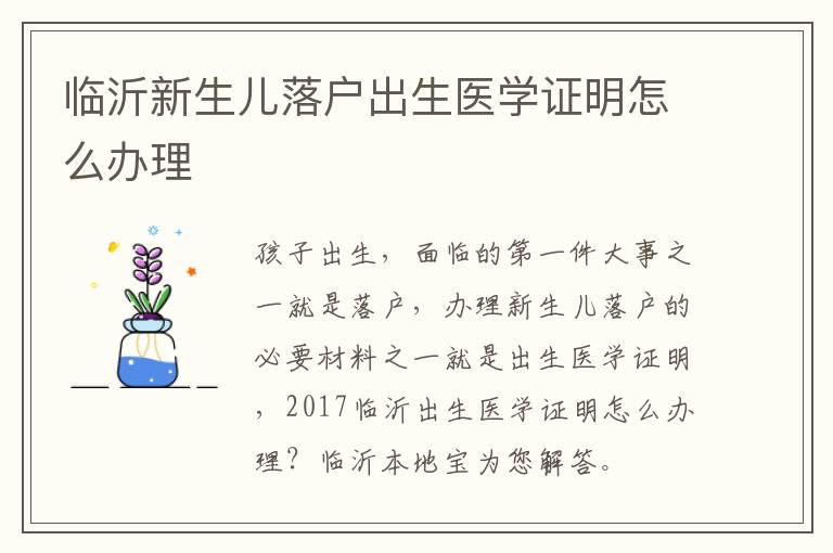 临沂新生儿落户出生医学证明怎么办理