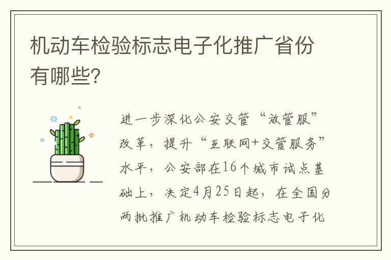 机动车检验标志电子化推广省份有哪些？