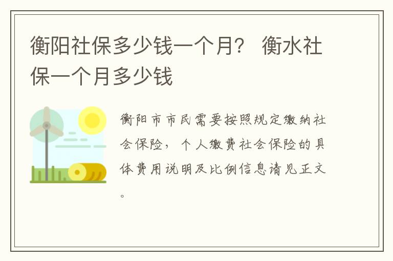 衡阳社保多少钱一个月？ 衡水社保一个月多少钱