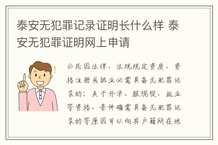 泰安无犯罪记录证明长什么样 泰安无犯罪证明网上申请