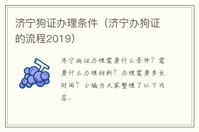 济宁狗证办理条件（济宁办狗证的流程2019）