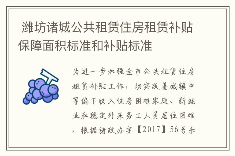  潍坊诸城公共租赁住房租赁补贴保障面积标准和补贴标准