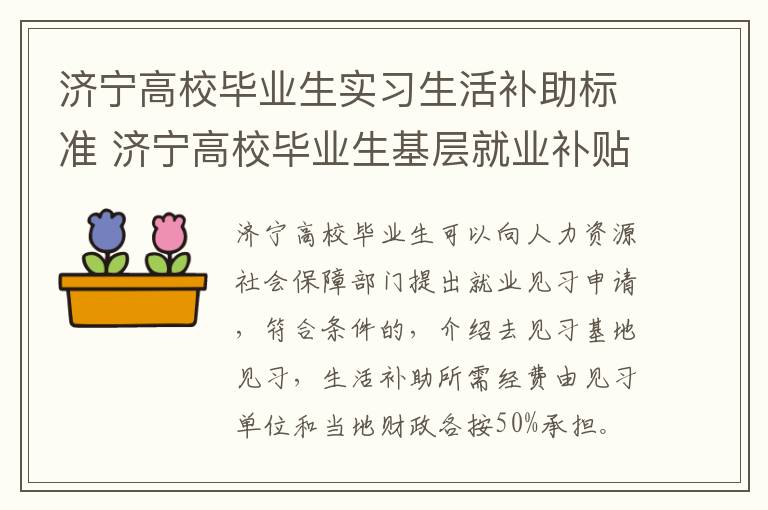 济宁高校毕业生实习生活补助标准 济宁高校毕业生基层就业补贴