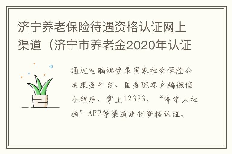 济宁养老保险待遇资格认证网上渠道（济宁市养老金2020年认证时间）