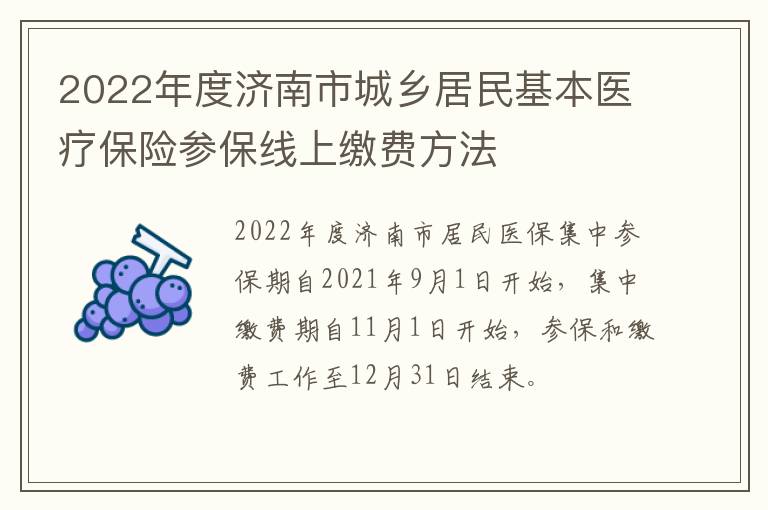 2022年度济南市城乡居民基本医疗保险参保线上缴费方法