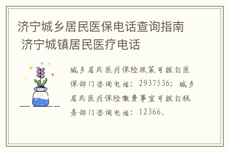 济宁城乡居民医保电话查询指南 济宁城镇居民医疗电话