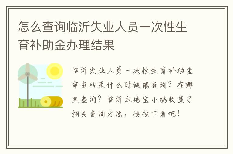 怎么查询临沂失业人员一次性生育补助金办理结果