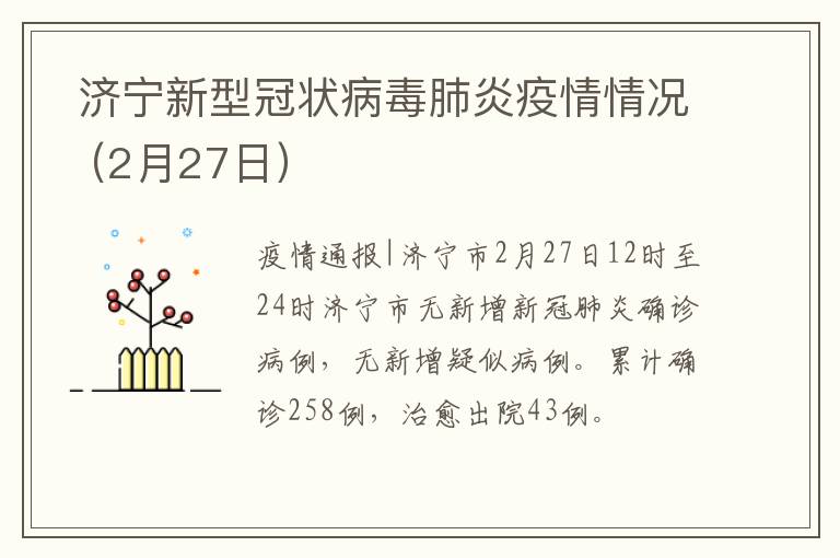  济宁新型冠状病毒肺炎疫情情况（2月27日）