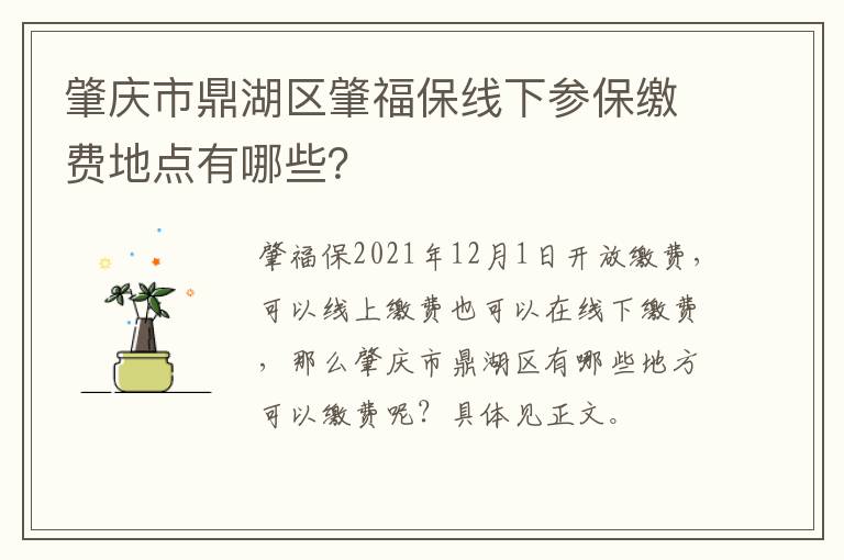 肇庆市鼎湖区肇福保线下参保缴费地点有哪些？