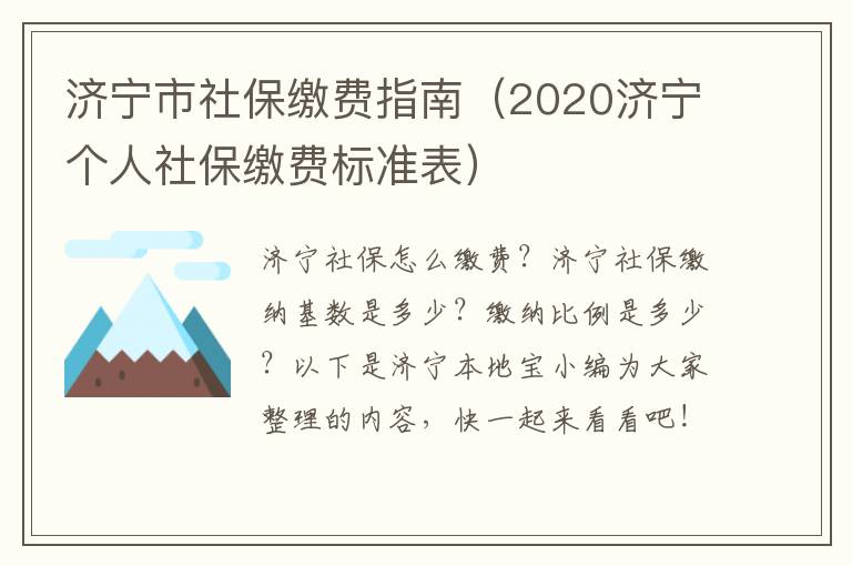 济宁市社保缴费指南（2020济宁个人社保缴费标准表）