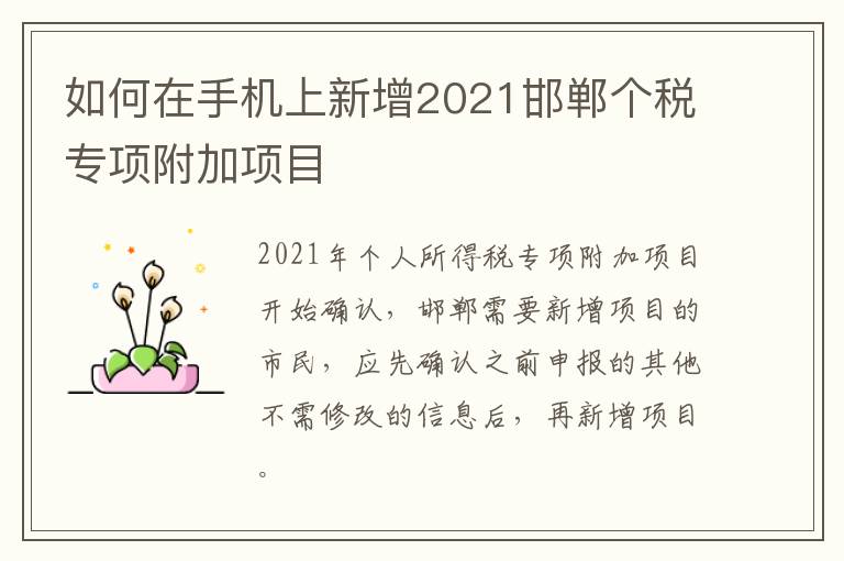 如何在手机上新增2021邯郸个税专项附加项目