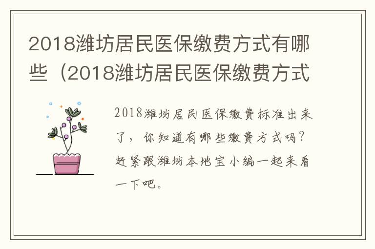 2018潍坊居民医保缴费方式有哪些（2018潍坊居民医保缴费方式有哪些呀）