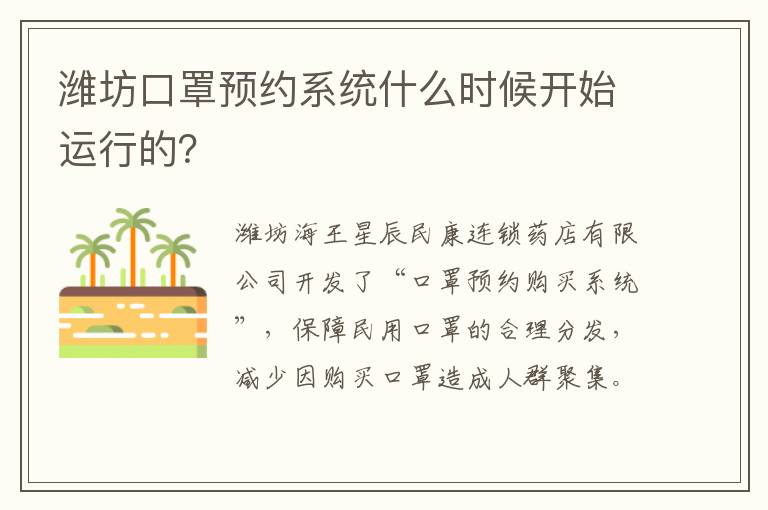 潍坊口罩预约系统什么时候开始运行的？