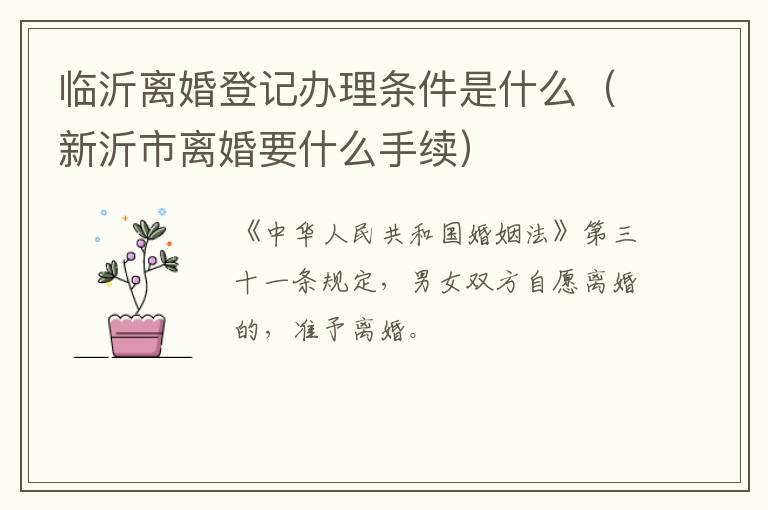 临沂离婚登记办理条件是什么（新沂市离婚要什么手续）