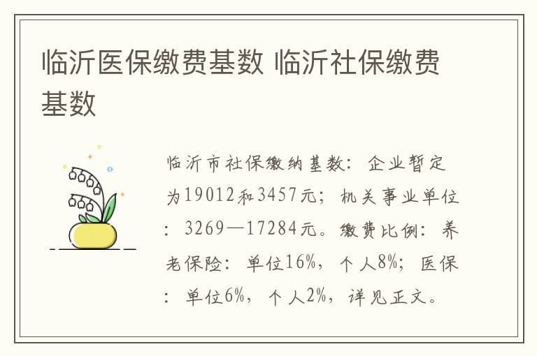 临沂医保缴费基数 临沂社保缴费基数