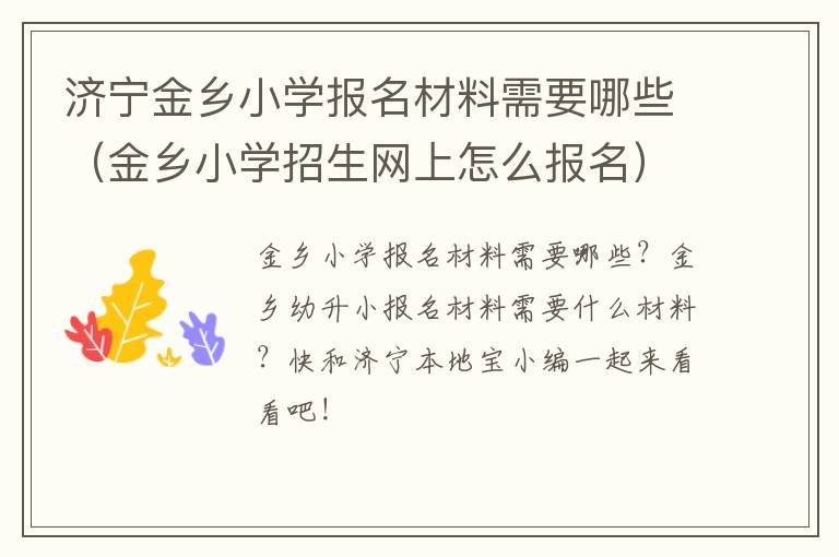 济宁金乡小学报名材料需要哪些（金乡小学招生网上怎么报名）