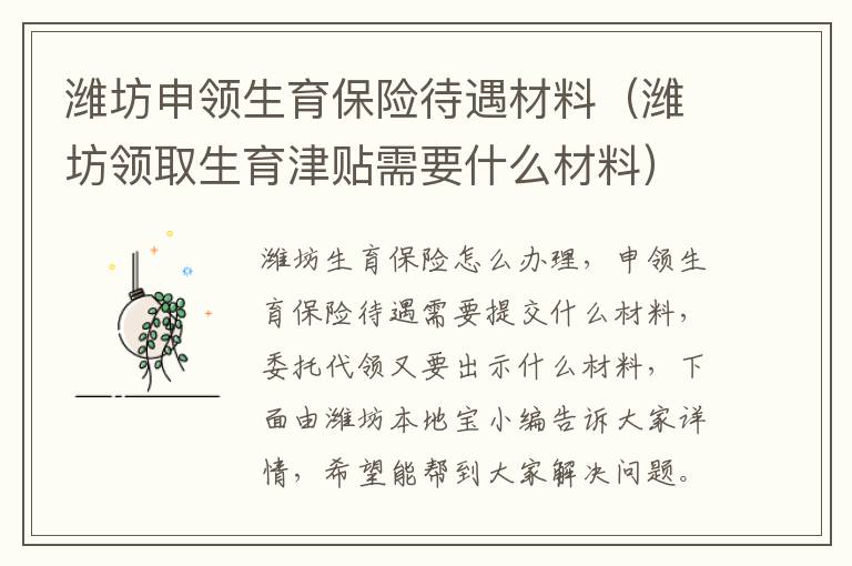 潍坊申领生育保险待遇材料（潍坊领取生育津贴需要什么材料）