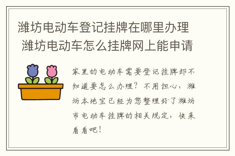 潍坊电动车登记挂牌在哪里办理 潍坊电动车怎么挂牌网上能申请吗?