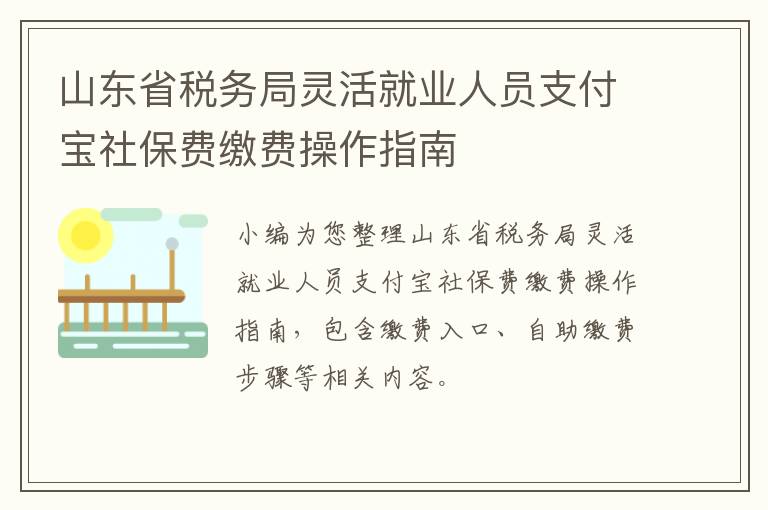 山东省税务局灵活就业人员支付宝社保费缴费操作指南