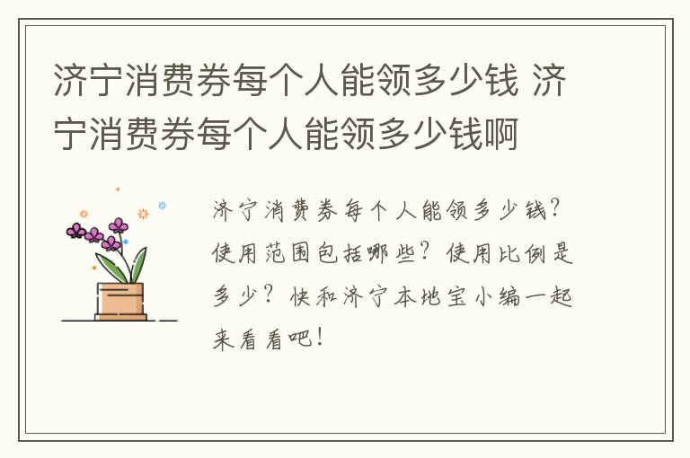 济宁消费券每个人能领多少钱 济宁消费券每个人能领多少钱啊