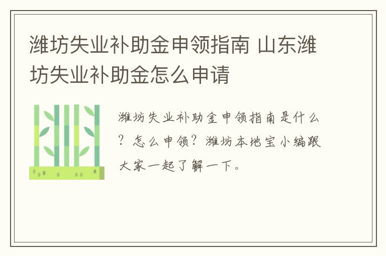 潍坊失业补助金申领指南 山东潍坊失业补助金怎么申请