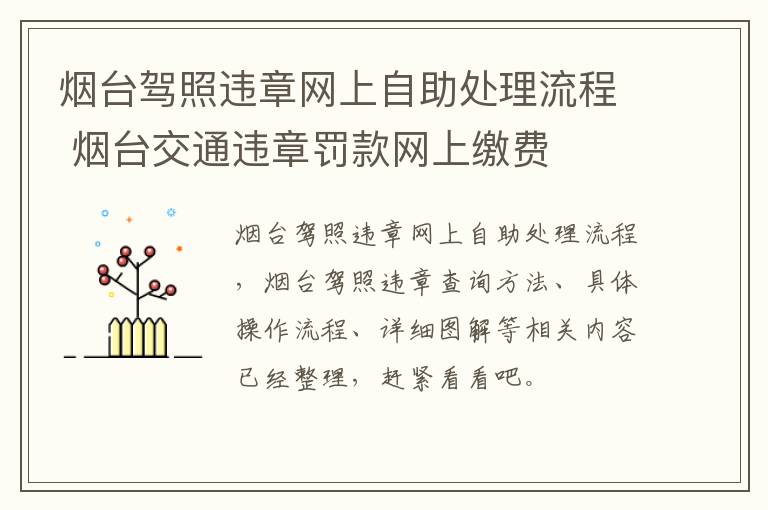 烟台驾照违章网上自助处理流程 烟台交通违章罚款网上缴费