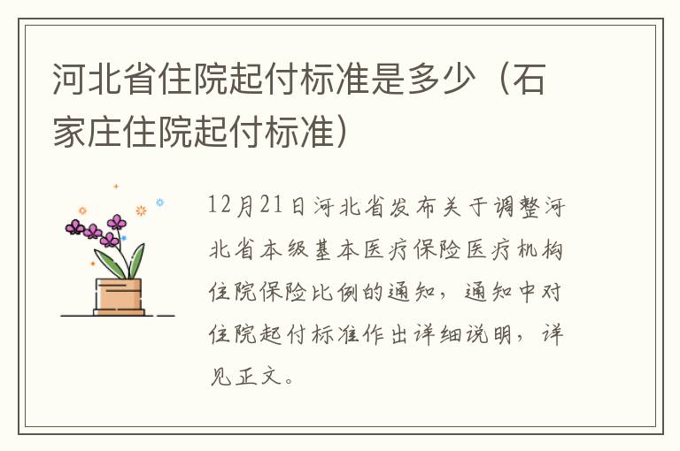 河北省住院起付标准是多少（石家庄住院起付标准）