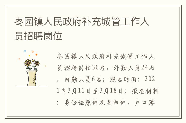 枣园镇人民政府补充城管工作人员招聘岗位