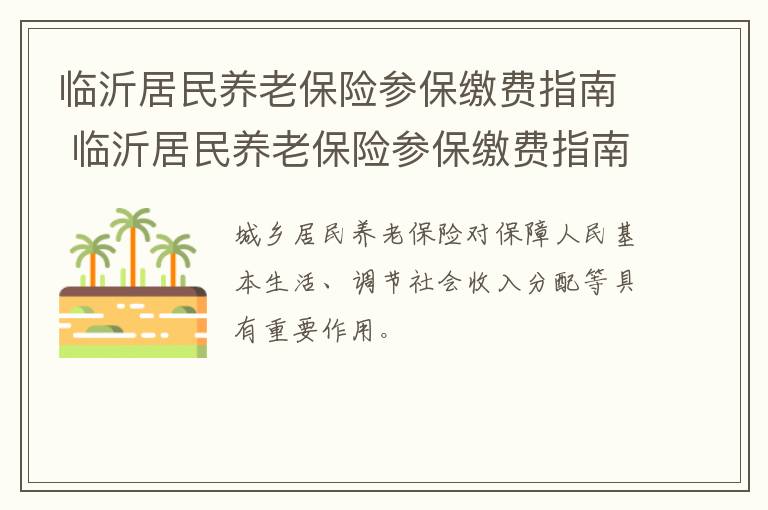 临沂居民养老保险参保缴费指南 临沂居民养老保险参保缴费指南查询